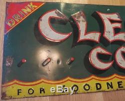 Vintage Antique Rare 1939 Cleo Cola Embossed Tin Advertising Sign