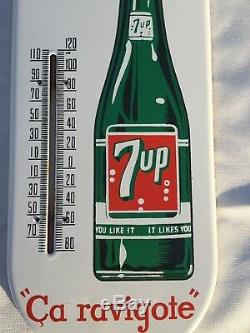 Vintage Antique Seven 7 Up Bottle Tin Non Porcelain Thermometer Sign French CA