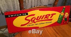 Vintage Antique Squirt Soda Cola Tin Non Porcelain Bottle Country Store Sign WOW