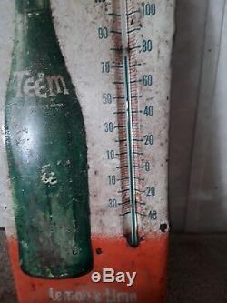 Vintage Antique Teem Tin Non Porcelain Thermometer Sign Pepsi Co Lime Lemon