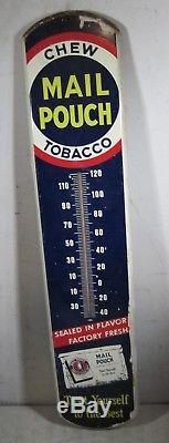 Vintage Antique Tin Metal Chew Mail Pouch Tobacco Advertising Sign Thermometer