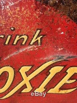 Vintage Antique Tin Metal Embossed Drink Moxie Soda Sign