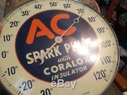 Vintage Antique Tin Metal Non Porcelain AC Spark Plugs Thermometer Sign Gas Oil