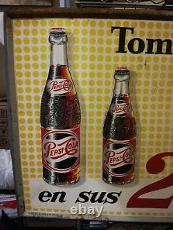 Vintage Antique Tome Pepsi Cola Mexican Embossed tin metal sign adv from 50´s #4