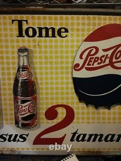 Vintage Antique Tome Pepsi Cola Mexican Embossed tin metal sign adv from 50´s #4