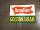 Vintage Arcadian Golden Uran Tin Metal Seed Crop Fertillizer Farm Sign