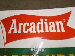 Vintage Arcadian Golden Uran Tin Metal Seed Crop Fertillizer Farm Sign