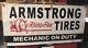 Vintage Armstrong Tires Tin Metal Sign Oil Gas Mechanic On Duty