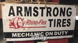 Vintage Armstrong Tires Tin Metal Sign Oil Gas Mechanic On Duty