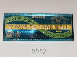 Vintage Associated Master Barbers of America Tin Over Cardboard Barber Shop Sign
