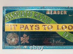 Vintage Associated Master Barbers of America Tin Over Cardboard Barber Shop Sign