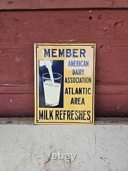 Vintage Atlantic AreaAmerican Dairy Association Milk Tin Enamel Advertising Sign