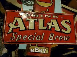 Vintage Atlas Beer Special Brew Embossed Tin Sign Chicago