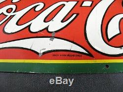 Vintage Authentic Coca Cola Embossed Tin Sign, Bright Color, Nice, Real