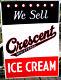 Vintage Authentic Original Embossed Crescent Ice Cream Tin Sign 20 X 27 3/4