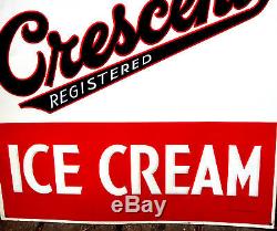 Vintage Authentic Original Embossed Crescent Ice Cream Tin Sign 20 x 27 3/4