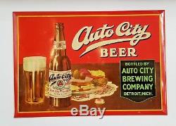 Vintage Auto City Brewing Company Beer Sign Detroit Michigan Rare Tin Sign