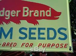 Vintage BADGER BRAND FARM SEEDS Sign AUTHORIZED SERVICE DEALER Tin Tacker