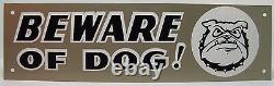 Vintage BEWARE OF DOG! Sign growling teeth bulldog spike collar tin metal sign