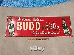 Vintage BUDD Ginger Ale Soda Tin Advertising Sign 36 x 12