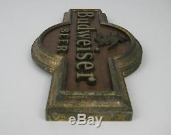Vintage BUDWEISER BEER Anheuser-Busch Metal Tin Sign Plaque Bronze Gold Eagle