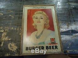 Vintage BURGER BEER Tin Sign Tempting by Lawrence Wilbur 24 9/16 by 16 9/16