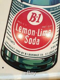 Vintage B-1 Lemon Lime Soda Tin Sign Soda Pop Advertisement 1940's