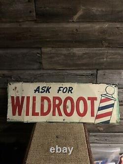 Vintage Barber Shop Sign Wildroot Hair Tonic Tin Embossed Sign