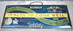 Vintage Barbers of America Membership Tin on Cardboard Barber Shop Sign