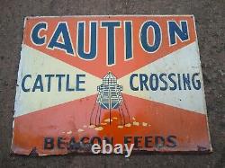 Vintage Beacon Feeds Cattle Crossing Tin Sign