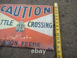 Vintage Beacon Feeds Cattle Crossing Tin Sign