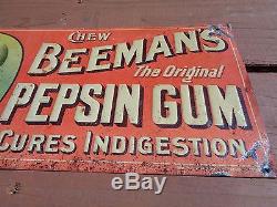 Vintage Beeman's Pepsin Gum Tin Sign Antique. 6 3/4 x 14 Original Embossed