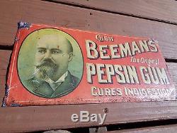 Vintage Beeman's Pepsin Gum Tin Sign Antique. 6 3/4 x 14 Original Embossed