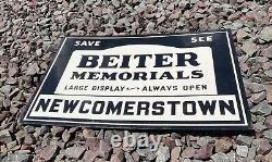 Vintage Beiter Memorials Newcomerstown Ohio Grave Cemetary Monument Tin Sign