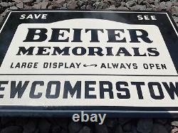Vintage Beiter Memorials Newcomerstown Ohio Grave Cemetary Monument Tin Sign