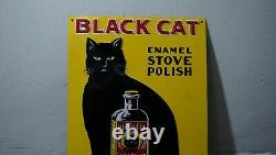 Vintage Black Cat Enamel Stove Polish Gasoline Oil Sign Gas Station Tin Rare
