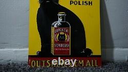 Vintage Black Cat Enamel Stove Polish Gasoline Oil Sign Gas Station Tin Rare