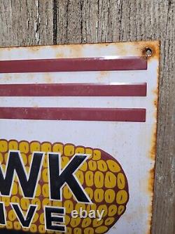 Vintage Blackhawk Seed Sign Tin Tacker Farm Corn Barn Indian USA Oil Gas Service