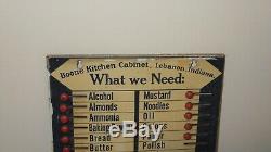 Vintage Boone Hoosier Kitchen Cabinet Tin Sign WHAT WE NEED Grocery List