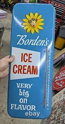 Vintage Borden's Ice Cream Elsie The Cow Tin Thermometer Sign Works RARE