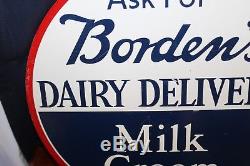 Vintage Bordens Dairy Milk Advertising Flange Tin Sign 16