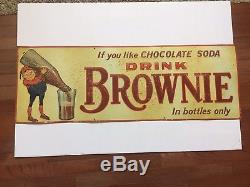 Vintage Brownie Soda Embossed Horizontal Tin Sign 1920's-1930's New Old Stock