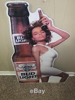 Vintage Bud Light Woman Model Embossed Tin Budweiser Beer Advertising Sign 1990