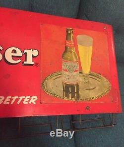 Vintage Budweiser Beer Sign 1930s Painted Tin Litho Antique Store Display Rare