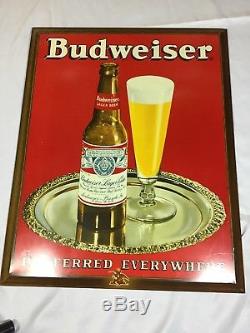 Vintage Budweiser Tin Over Cardboard Sign Preferred Everywhere Tin Litho