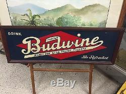 Vintage Budwine Soda Tin Sign Outstanding Condition 10 X29 Original