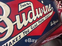 Vintage Budwine Soda Tin Sign Outstanding Condition 10 X29 Original