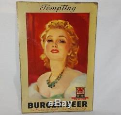 Vintage Burger Beer Tin Sign Tempting 26 x 16 Good Condition