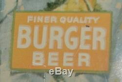 Vintage Burger Beer Tin over Cardboard Sign Hunting dogs scene 1940's