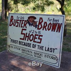 Vintage Buster Brown Shoes Embossed Tin Sign Centalia Washington Girls Boys